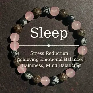 Snowflake Obsidian And Asteroid Jasper Handmade Beaded Bracelet Unisex For Sleep And Stress Relief, Elastic Homeopathic Jewelry