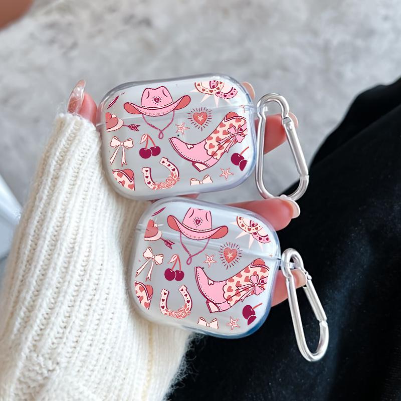 Pink Cowgirl Dream Pattern TPU Soft Protective Case for Apple AirPods 4/3/2/1/Pro/Pro2 Transparent Earphone Cover with Keychain Attachment