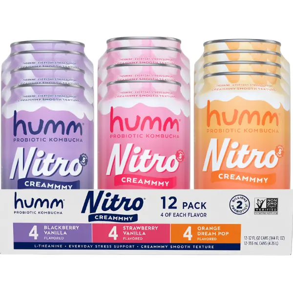 Humm Kombucha Nitro Variety Pack – Blackberry Vanilla, Strawberry Vanilla & Orange Dream Pop, 3 Flavor Kombucha