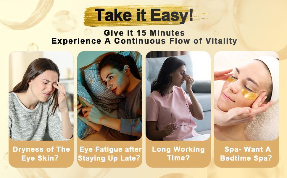 [Tibobo Official] Collagen Golden Faded Eye Patches,24pairs/Box Moisturizing 24k Mask For Youthful Look,Soothing Calming Hyaluronic Moisture Gel Radiant Moisturizer Hydrating Hydrate