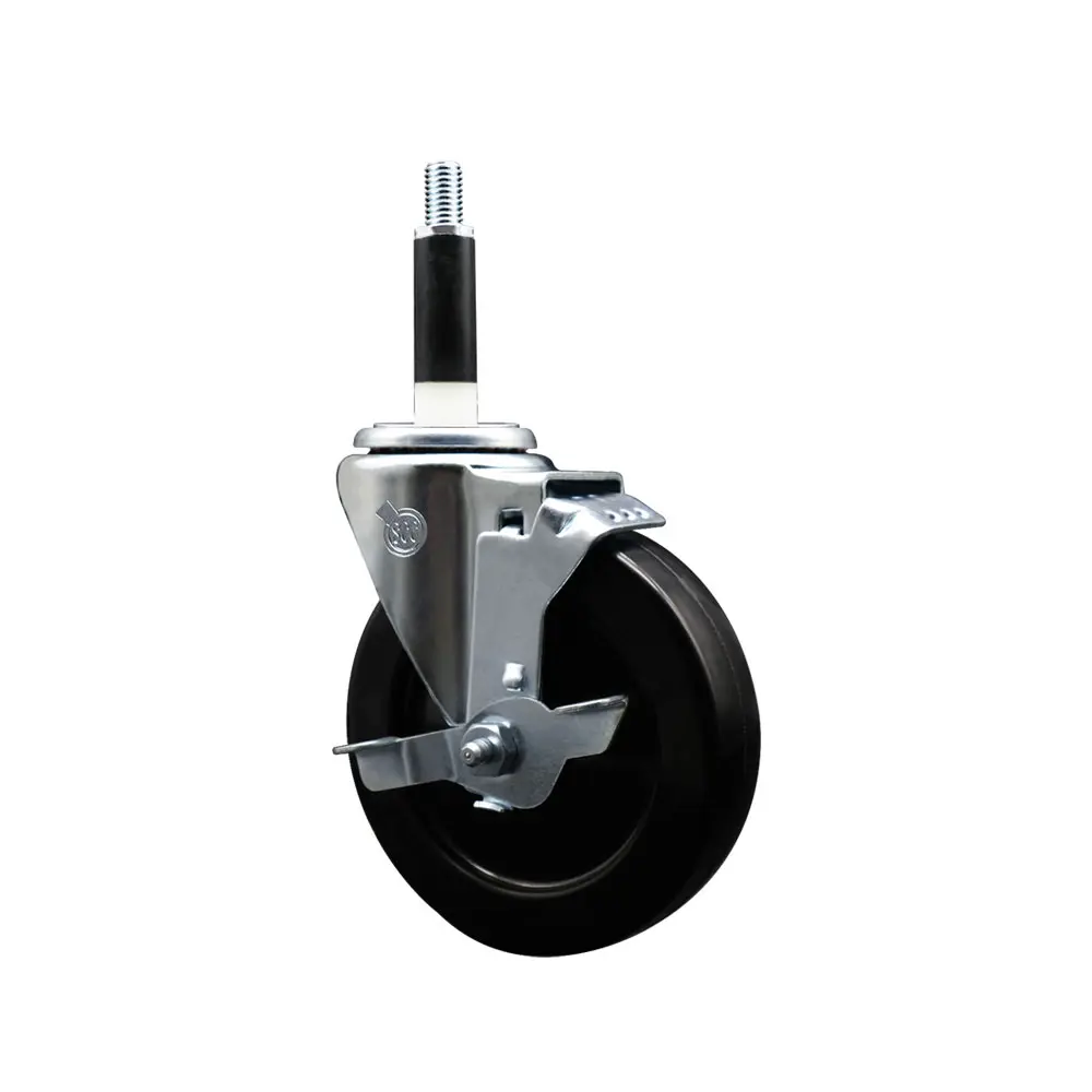 Service Caster SCC-EX20S514-HRS-TLB-78 Swivel Expanding Stem Caster with 0.87 in Stem, 5x1.25 in Rubber Wheel, Top Locking Brake, Bright Zinc Plated Finish, 300 lbs Load Capacity for Shop Projects, Work Tables