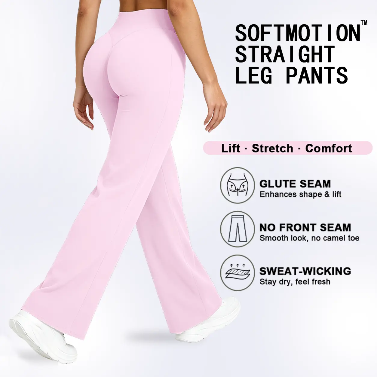 DEEFY SoftMotion Straight Leg Bottoms 30.5" & 31.5" Inseam Fitness Gymwear Women Workout Breathable Light Thin Sportswear Gym Outdoor Sports Yoga Pants Wide Sweatpants Solid Color Joggers Wide Leg Pnats