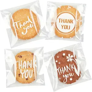 100 count Self-Adhesive Thank You Cookie Bags, 4x4 Inch White Polka Dot Clear Cellophane  Bags for Individual Dessert Pastry Goodie Candy Cookie Packaging, Party Favors, Bake