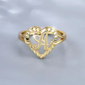 Creative 14k gold plated letter ring classic 26 letters adjustable, European and American style, suitable for couples on Valentine's Day