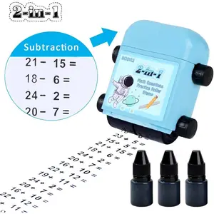 Kids Math Roller Stamps Set - 3 Pack Refills, Addition and Subtraction 2 in 1 Self-Inking Digital Questions Teacher Stamps for Kindergarten Practice, Homework, Teacher Supplies(Blue)