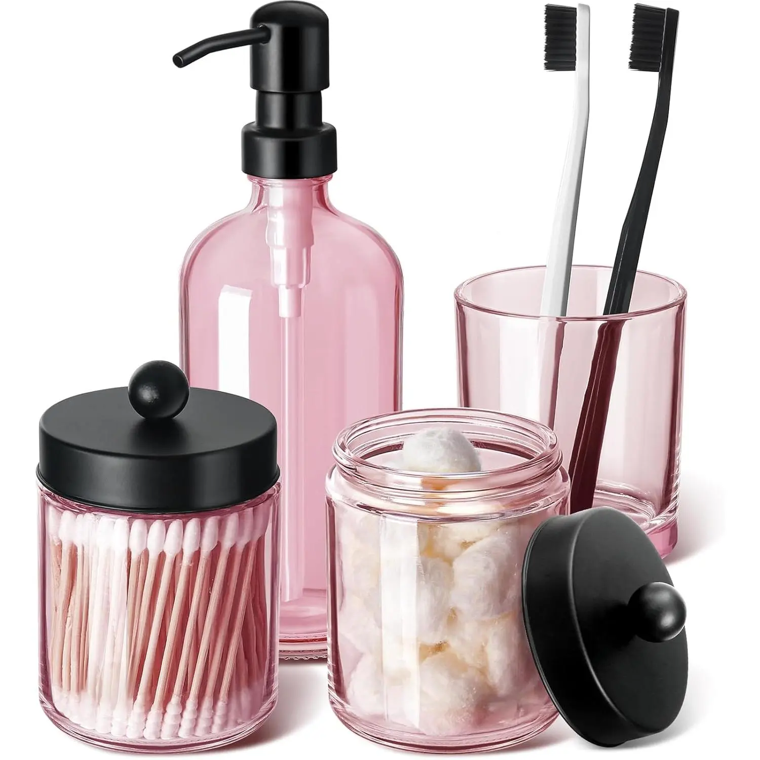 ISUN  Bathroom Accessories Set - 4 Pack Glass  Bathroom Decor with Soap Dispenser & Holder Set, Modern  Design, Hand Plastic