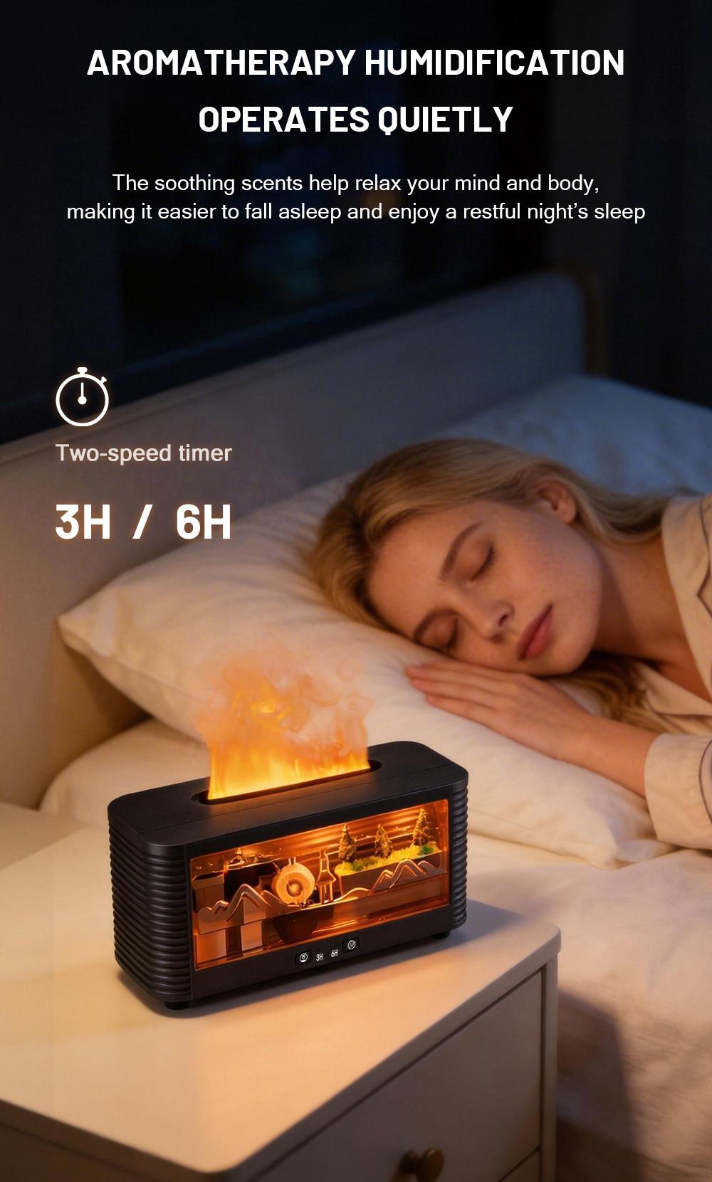 Real Flowing Water Flame Humidifier Water Drop Aroma Diffuser Waterless Auto Off Timer Mist Essential Oil Diffuser For Home Bedroom Office Relaxation Sleep Aromatherapy Fragrance Gift