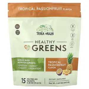Terra Origin Healthy Greens, Tropical Passionfruit, 15 On-The-Go Packets, 0.38 oz (10.65 g) Each