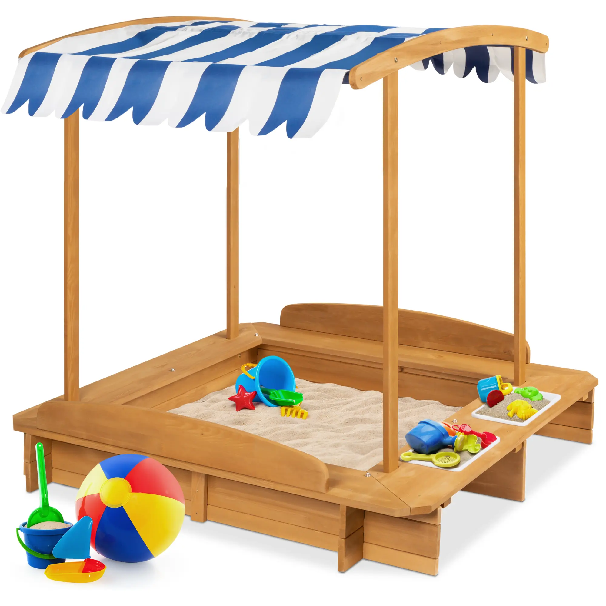 Best Choice Products Kids Wooden Cabana Sandbox w/ Bench Seats, UV-Resistant Canopy, Sandpit Cover, 2 Buckets - Natural Best Choice Products Kids Wooden Cabana Sandbox w/ Bench Seats, UV-Resistant Canopy, Sandpit Cover, 2 Buckets - Natural