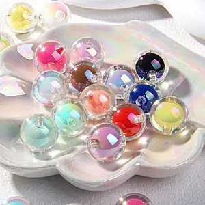 16mm Acrylic Iridescent Beads, Dual-Layer Straight Hole Beads, Smooth Round Beads for DIY Bracelet Crafts Jewelry Making, Acrylic Bead Mix
