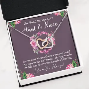 Aunt & Niece Interlocking Hearts Necklace, Aunt Gift, Niece Gift, Niece Necklace, Aunt Necklace, Maroon Necklaces styles On Birthday, Christmas, Xmas, Anniversary Personalized Jewelry, Custom Message Card, Gift Box