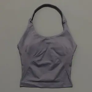 HISTELLO Df Solid Impact Halter Top Women Seamless Yoga Vest Built-in Removable Bra Running Activewear Gym Workout Tank Tops
