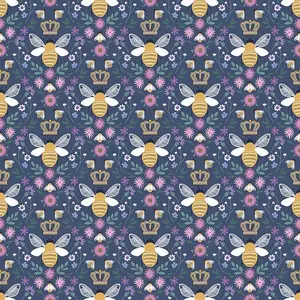 Fabric Dear Stella Designs Indigo Bee Mine To Bee or Not to Bee by the Quarter Yard D3592-INDIGO