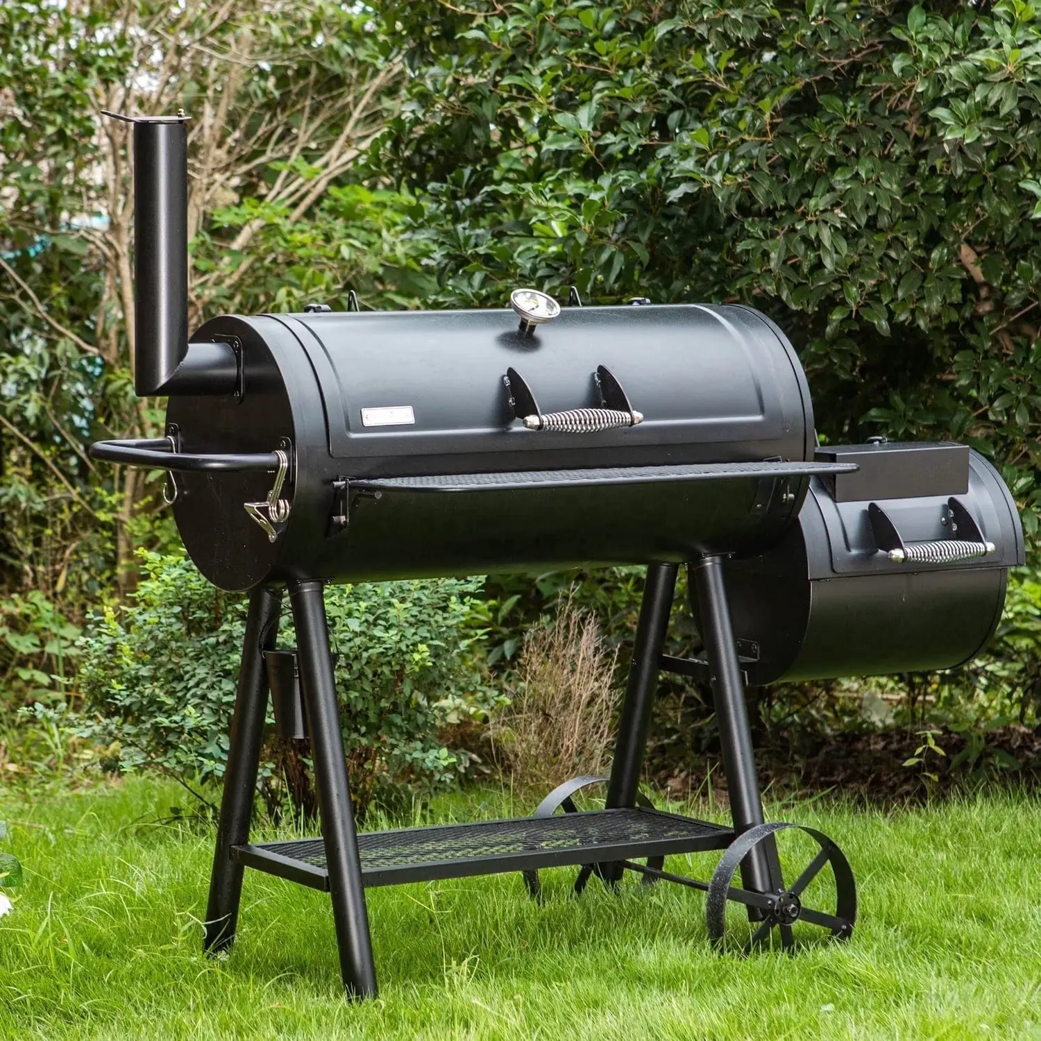 MF Studio Charcoal Grill with Offset Smoker 941 sq.in. Extra Large BBQ Grill Black