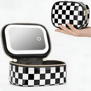 Portable Travel Makeup Bag with LED Light Mirror, Touch Dimming, Type-C Charging, Mini Cosmetic Pouch for Women, Compact Beauty Case, Makeup Cosmetic Storage