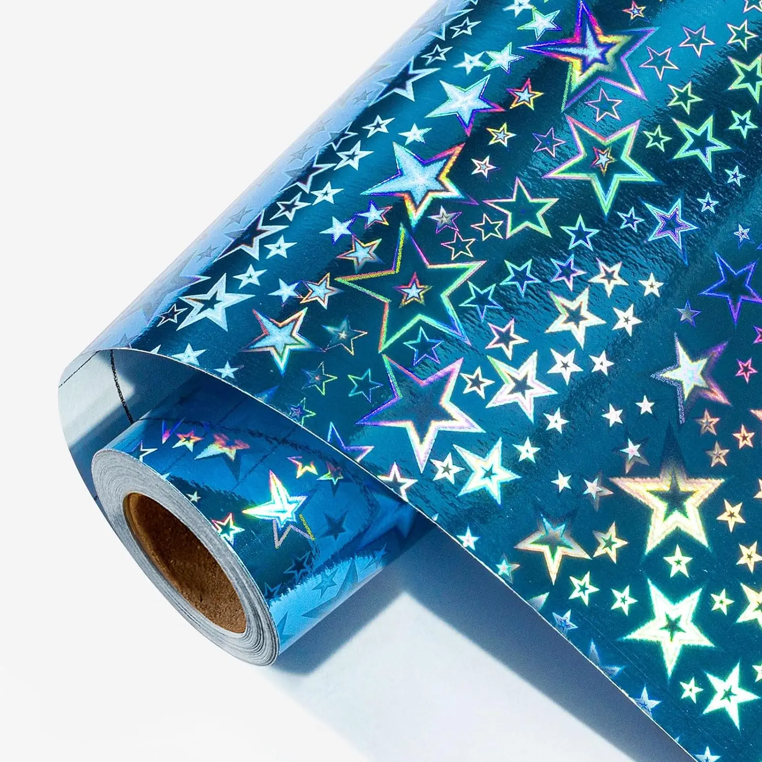 Holographic Wrapping Paper Roll - 46.8 Sq Ft - Holographic Glossy Rainbow Blue Stars Foil Birthday Gift Wrap Sheet for Baby Shower, Birthday, Wedding, Party and Holiday - 17 Inch X 33 Feet