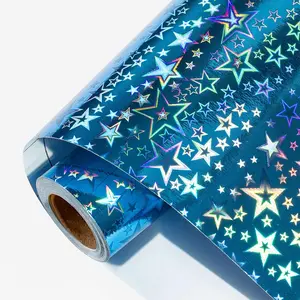 Holographic Wrapping Paper Roll - 46.8 Sq Ft - Holographic Glossy Rainbow Blue Stars Foil Birthday Gift Wrap Sheet for Baby Shower, Birthday, Wedding, Party and Holiday - 17 Inch X 33 Feet