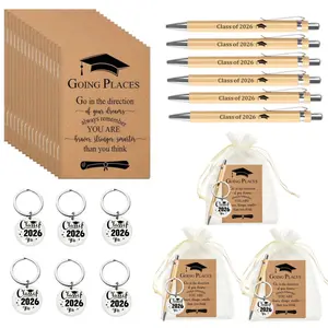 2026 New Arrival Eco Friendly Bamboo Notebook Ballpoint Pen Inspirational Slogan Keychain Combo Stylish Dorm Room Desktop Aesthetic Appeal Decoration Graduation Souvenir Gift