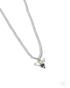 Bees Knees - Yellow Bee Pendant on Silver Ball and Bar Chain Necklace
