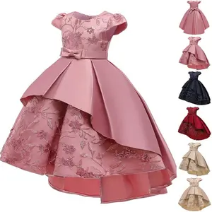2-8Y Pink 5170 Kids Clothes Sequin Embroidered Flower Girls Frock Ball Gown Pageant Children Elegant Princess Prom Host Formal Evening Party Banquet Cocktail Dress