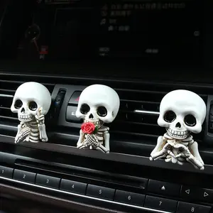 3pcs cute skull resin statues, car interior accessories, fragrance diffusers, air outlet decorations, practical four season car decorations, Halloween, Christmas and holiday decorations, air purification, Car Accessory, perfect car gifts.