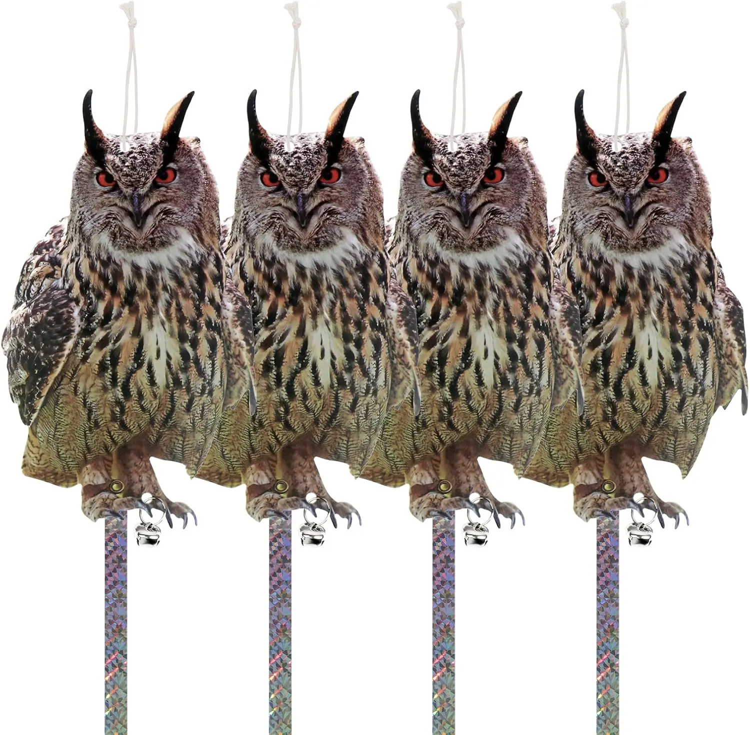 4PCS Fake Owl, Garden Owl, Plastic Owls, Reflective Hanging Decoration, Effective Control Device with Reflective Tape for Garden Patio Windows Tree Kungfu Mall