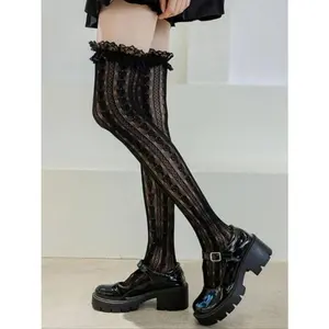 2026 New Women's 1 Pair Heart Pattern Contrast Lace Fishnet Over The Knee Socks Elegant Sheer Hollow Out Stockings Fashion Casual Hosiery for Daily Vacation Party All Seasons TikTokShop