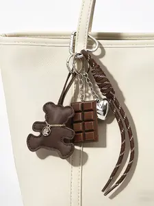 Retro Brown Pu Little Bear Chocolate Keychain Charm, Sweet And Cool Style Bag Keychain Pendant, Niche Design Lanyard, Suitable For Commuting, Dating, And Travel, Versatile Decorative Pendant, An Ideal Gift For Close Friends