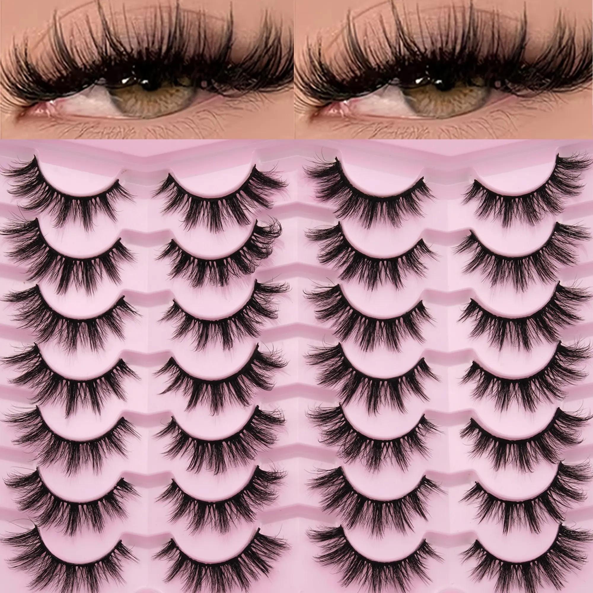 14 Pairs Natural Seamless False Lashes, Synthetic Lashes, Daily Voluminous Lashes, Fluffy Eyelashes, 3D Cat Eye Effect, Suitable for Beginners, Lightweight and Natural Look