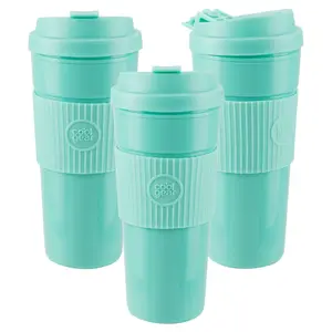 COOL GEAR 3-Pack 19 oz  Eco 2 Go Coffee Mug with Protective Removable Band | Dishwasher Safe, Spillproof, Double-Wall Insulated Travel Mug for Coffee, Tea, and More | Green Tea Pack