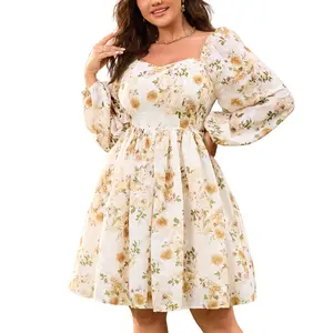 EYWOL Plus Size Floral Dress for Women Wedding Guest Long Sleeve Short Dress Cute Spring Outfit Mini Easter Dress
