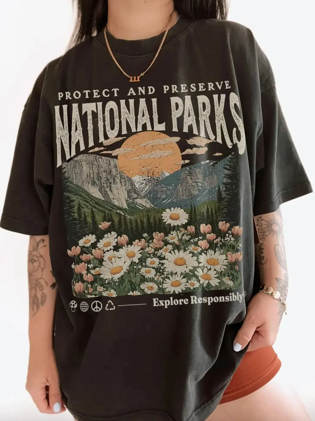 Protect and Preserve National Parks Shirt – Retro Nature Hiking Tee, Wildflower Mountain Graphic, Protect Our Parks Shirt, Democracy Tee, Full Sizes