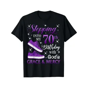[100% Cotton] 100% CottonMen'S 70Th Birthday Christian T-Shirt - Embracing My 70Th Year with God'S Grace And Mercy, Purple Scripture Design - Religious Birthday Party Outfit, Church Event Attire - Machine Washable Faith Gift for Grandma, Birthday Celebrat