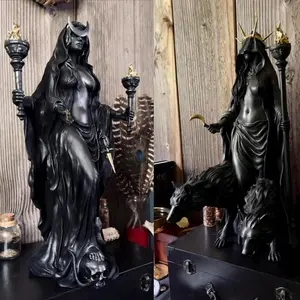 Gothic Hecate Statue Resin Crafted Classic Torch Goddess Figure Halloween Decor Mystical Altar Ornament Unique Home Decoration