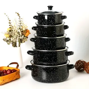 This is a 5-piece set of high-quality enamel cooking pots that are durable and easy to maintain, making them ideal for making soups, stews and a variety of dishes. It works well with gas stoves, induction cookers and open flame stoves.