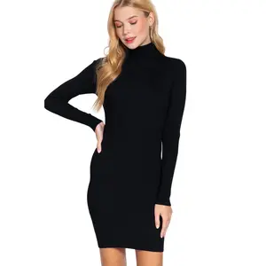 NE PEOPLE Women's Ribbed Knit Dress – Casual Stylish Long-Sleeve Turtleneck Bodycon Mini One Piece