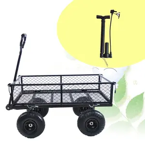 Heavy Duty Steel Garden Cart - 600-Lb Capacity Gardening Cart, Outdoor Dump Trolley with Steel Frame, Oversized Wheels Trollies for Firewood, Plants