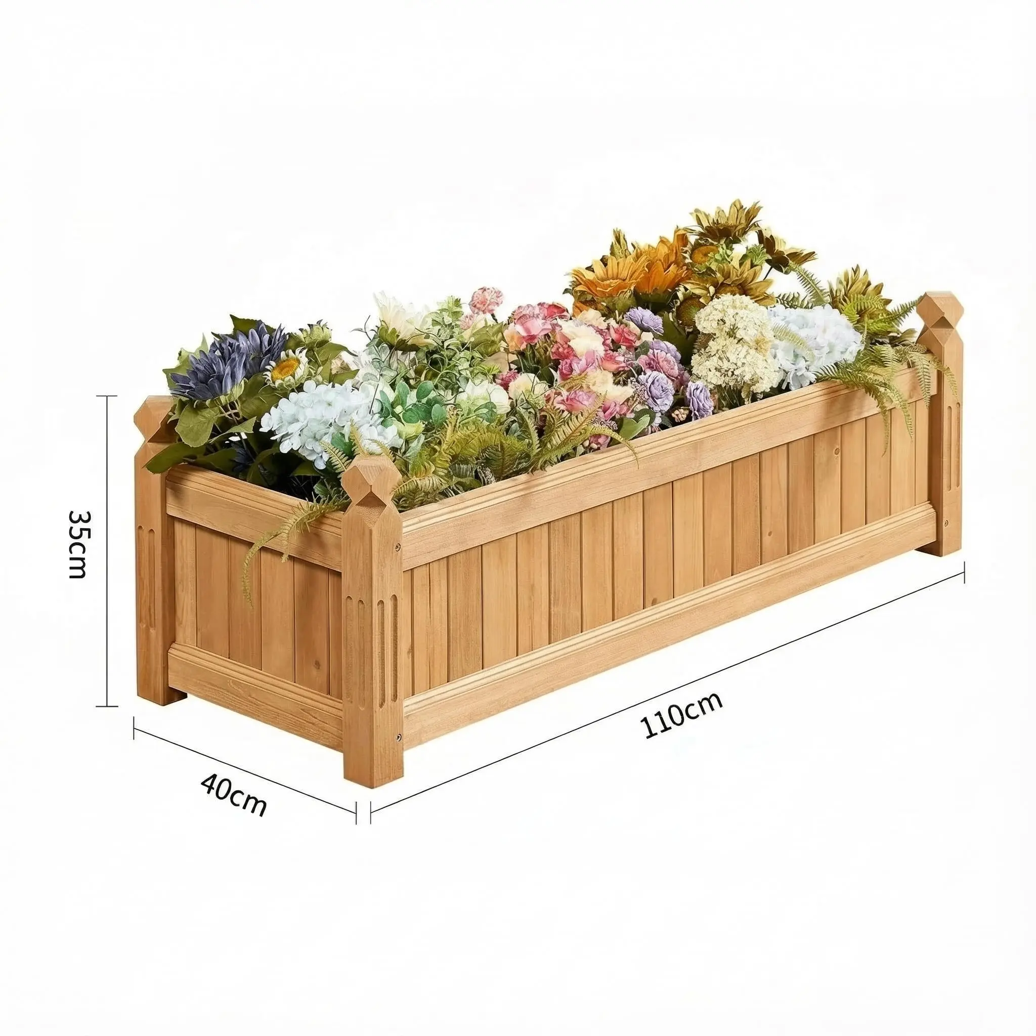 Garvee Raised Wooden Planter Pot - 110x38x33 cm Rectangular Elevated Planting Box for Vegetables, Herbs, Flowers - Outdoor Planters for Garden, Lawn