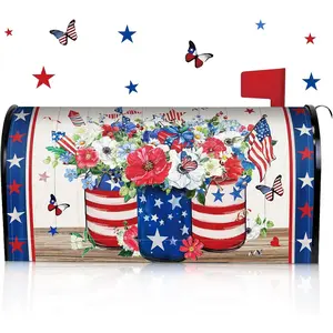 4th of July Magnetic Mailbox Cover, Standard Size 18 x 21 Inch, 250th Patriotic Magnetic Mailbox Wraps, Independence Day American Flag Flower Post Cover for Garden Yard
