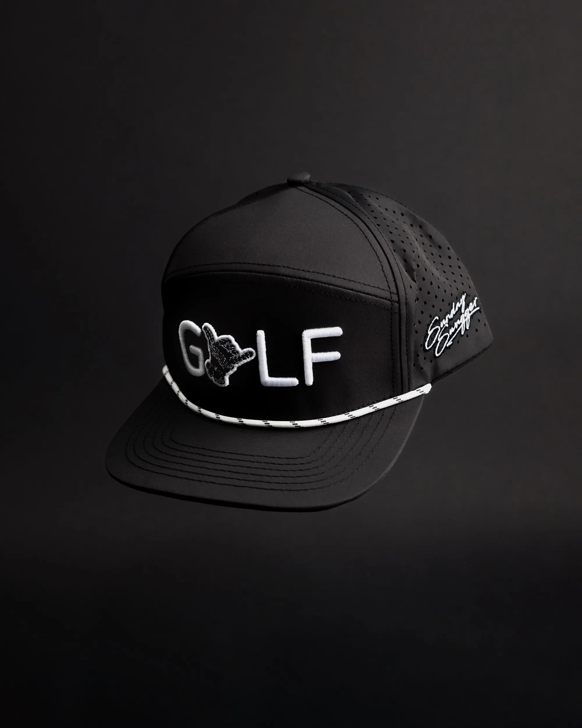 Sunday Swagger Basic Black Golf Snapback Hat - 7 Panel-High-Crown Fashion Snapback, Stylish Baseball Cap for Casual Wear