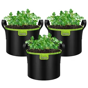 VIVOSUN 3-Pack 3/5/7-Gallon AeroBase Grow Bags, Durable Mesh Fabric Plant Container with Breathable Base and Sturdy Handles, Black