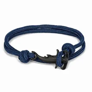 Cute Hammerhead Black Shark Nylon Rope Double Row Wrap Bracelet 14 Inches Adjustable