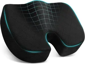 Office/ Car Seat Cushion, Non-Slip Sciatica & Back Coccyx Tailbone Pain Relief Chair Pad, Memory Foam Butt Pillow for Computer Desk, Wheelchair, Driving (Black)