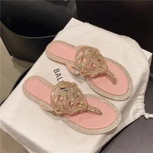 Women's Bling Rhinestone Flat Flip Flops, Ins Fashion European Style Studded Thong Sandals