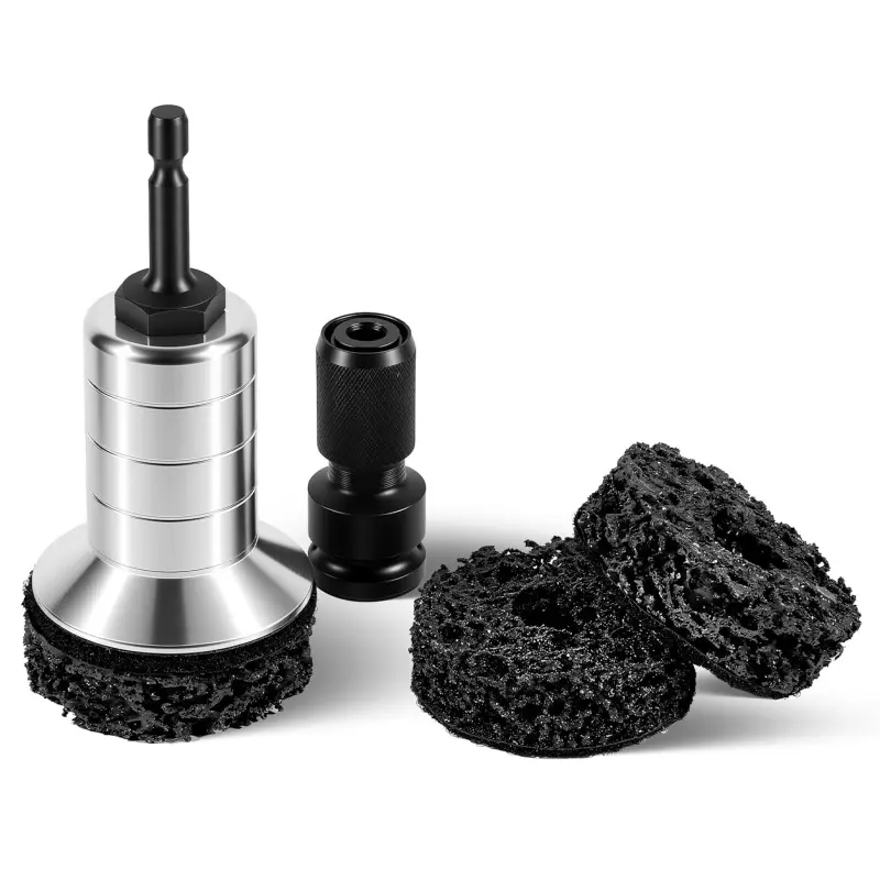 Automotive Integrated Wheel Hub Cleaning Tool Kit with Dual-Head Adapter, 3 Rust Removal-Polishing Pads, Black Diamond Even Grinding, Waterproof, Easy Install, Fast Tool Swaps for Cars, Aluminum Alloy Compatible, Paint Stripping