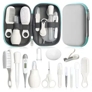 Baby Healthcare and Grooming Kit, Infant Safety Care Set with Hair Brush Comb, Nail Clipper, Nasal Aspirator for Newborn Boys Girls (14 Kits Grey White)