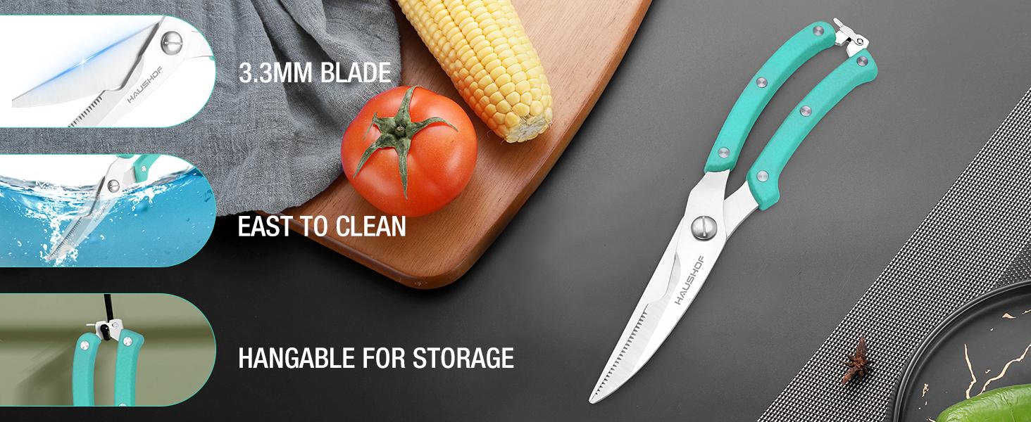 #backtoschool HAUSHOF Kitchen Shears for Food, Heavy Duty Poultry Shears, Stainless Steel Sharp Kitchen Scissors with Serrated Blade, One-Piece Handle, Spring, Safety Lock, 10" Food Scissors for Bones, Meat, Fish
