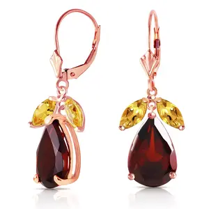 14k Rose Gold Leverback Earrings with Citrines and Garnets