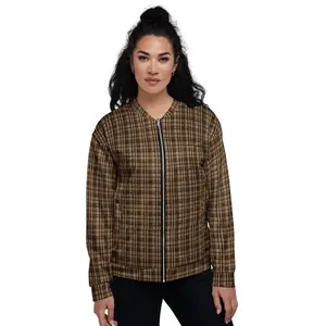 Unisex Bomber Jacket - Caramel Plaid - Women