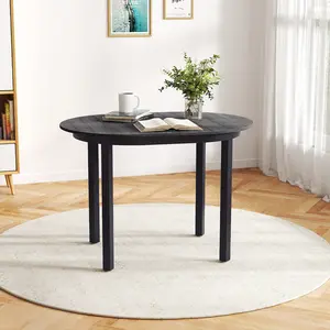COSTWAY - 43 Inch Wooden Dining Table with Rubber Wood Legs for 2-4 People-Black